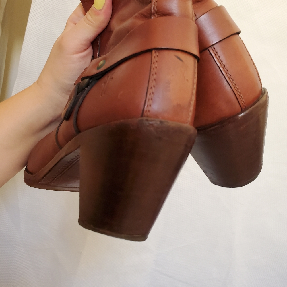 Frye Romy Brown Leather Boots Brown Ring Harness Ankle Riding Western Size 7 B - Picture 5 of 13